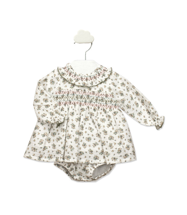 Babidu Babidu - Jurk met bloemenprint + Bloomer - Wit