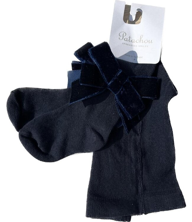 Patachou Patachou - Tights - Blauw Met Velour Strik