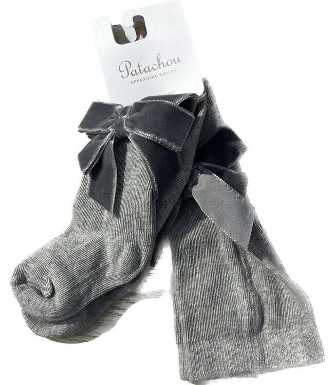 Patachou Patachou - Tights - Grijs Met Velour Strik