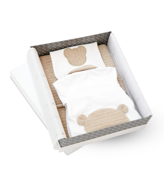 First First - gift set blanket/bib/rompersuit MY FIRST FRIENDS - beige