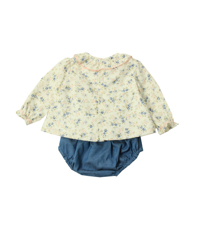 Dr. Kid Dr. Kid - Set Shirt met bloomer - Jeansblauw/Ecru