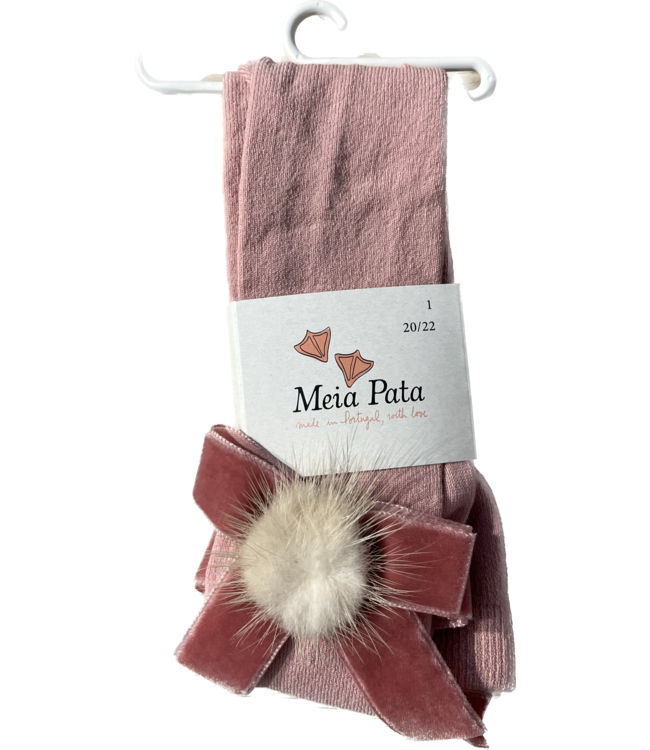 Meia Pata Meia Pata - Kousenbroek met Velvet strik en pompon - Roze