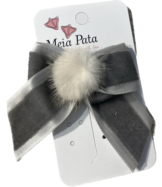 Meia Pata Meia Pata - Velvet Haarstrikje met Pompon - Grijs