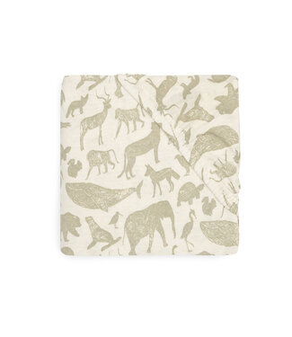 Jollein Jollein - Hoeslaken Jersey 40/50x80/90cm Animals - Olive Green