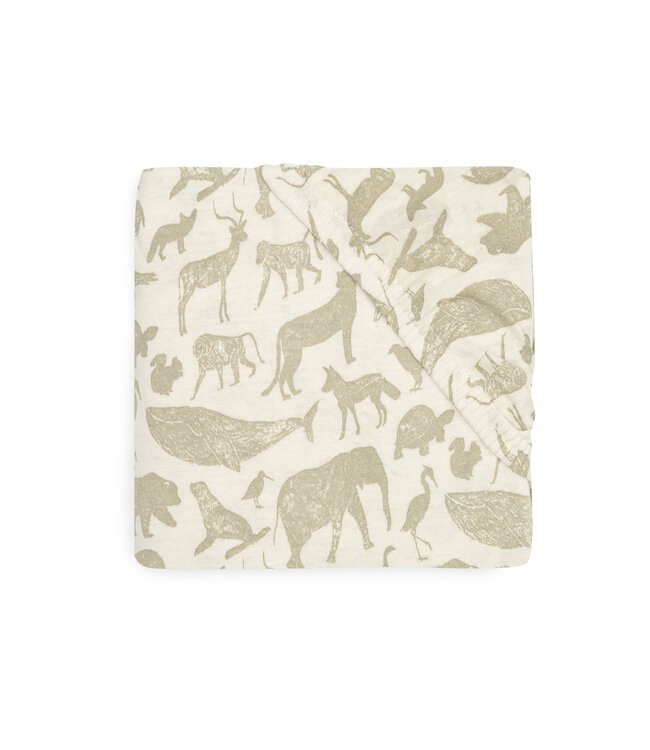 Jollein Jollein - Hoeslaken Jersey 40/50x80/90cm Animals Olive Green