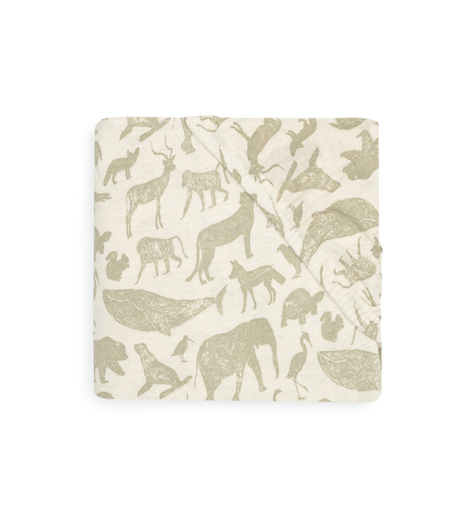 Jollein Jollein - Hoeslaken Jersey 60x120cm Animals Olive Green