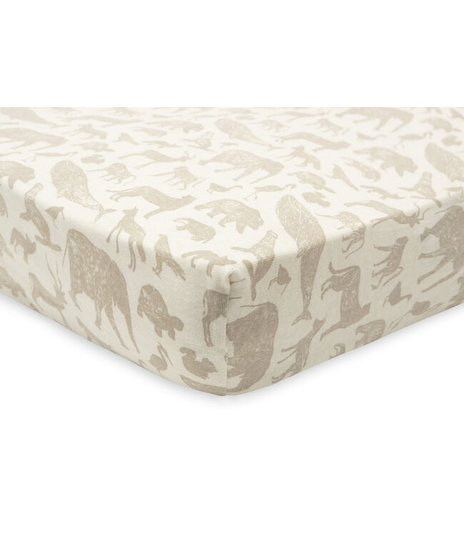 Jollein Jollein - Hoeslaken Jersey 60x120cm Animals Nougat