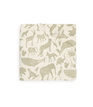 Jollein Jollein - Hoeslaken Jersey 70x140/75x150cm Animals Olive Green