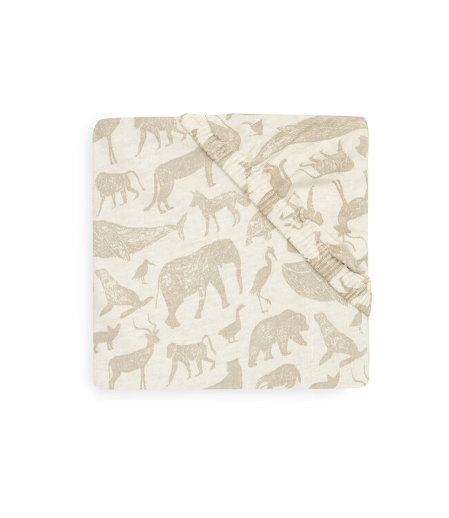 Jollein Jollein - Hoeslaken Jersey 70x140/75x150cm Animals Nougat