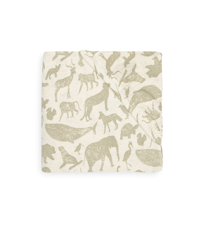 Jollein Jollein - Hoeslaken Jersey 70x140/75x150cm Animals Olive Green