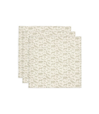 Jollein Jollein - Hydrofiele Doek Small 70x70cm Animals Olive Green (3pack