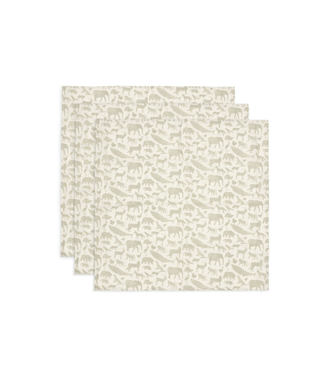 Jollein Jollein - Hydrofiele Doek Small 70x70cm Animals Olive Green (3pack