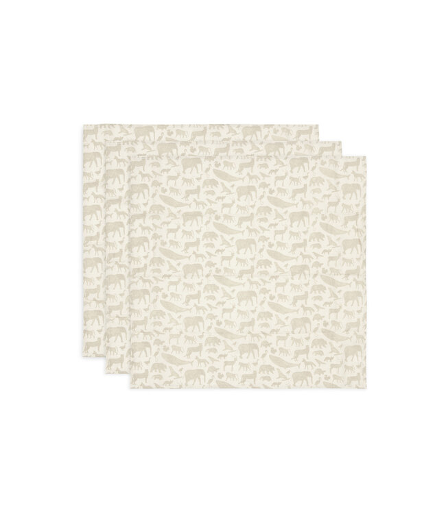 Jollein Jollein - Hydrofiele Doek Small 70x70cm Animals Nougat (3pack)