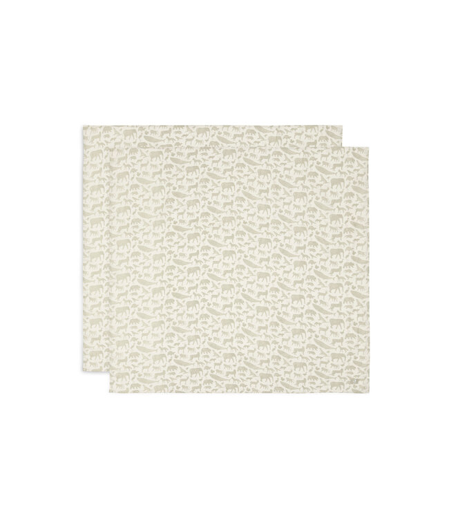 Jollein Jollein - Hydrofiele Doek Large 115x115cm Animals Olive Green (2pack)