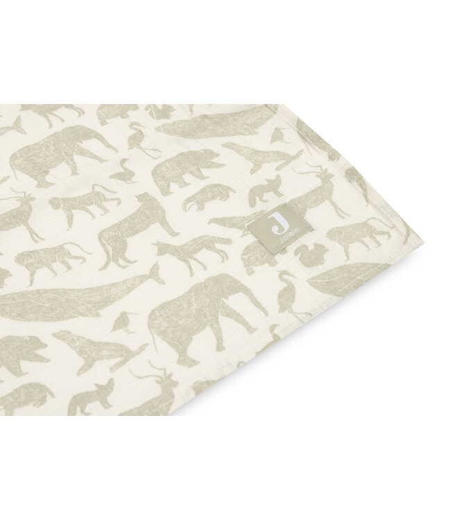 Jollein Jollein - Hydrofiele Doek Large 115x115cm Animals Olive Green (2pack)
