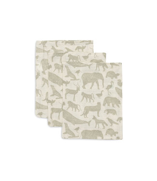 Jollein Jollein - Hydrofiel Washandje 15x20cm Animals Olive Green (3pack)