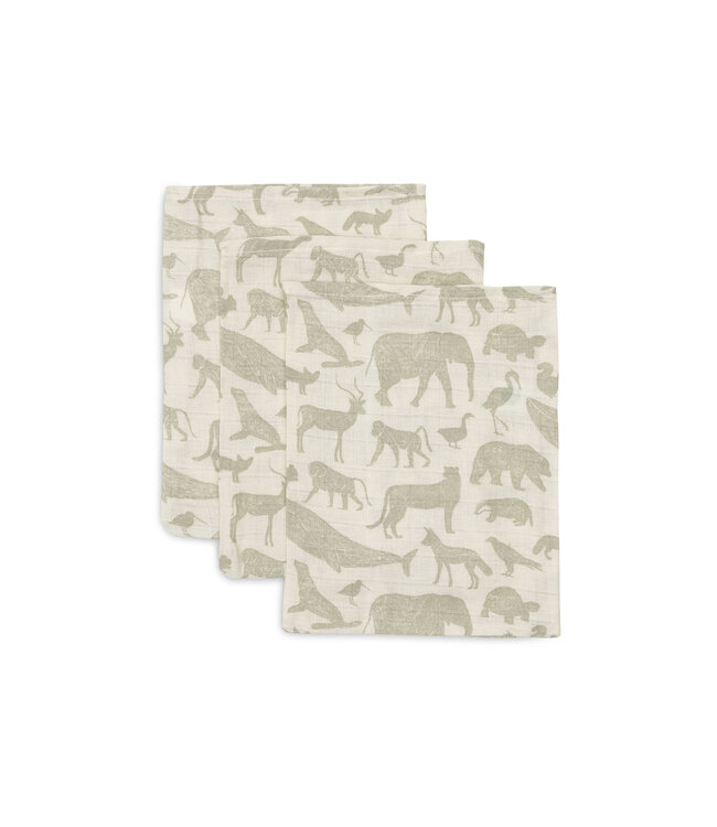 Jollein Jollein - Hydrofiel Washandje 15x20cm Animals Olive Green (3pack)