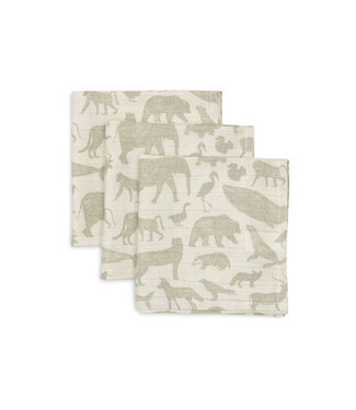 Jollein Jollein - Hydrofiel Monddoekje 31x31cm Animals Olive Green (3pack)