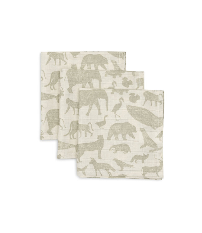 Jollein Jollein - Hydrofiel Monddoekje 31x31cm Animals Olive Green (3pack)