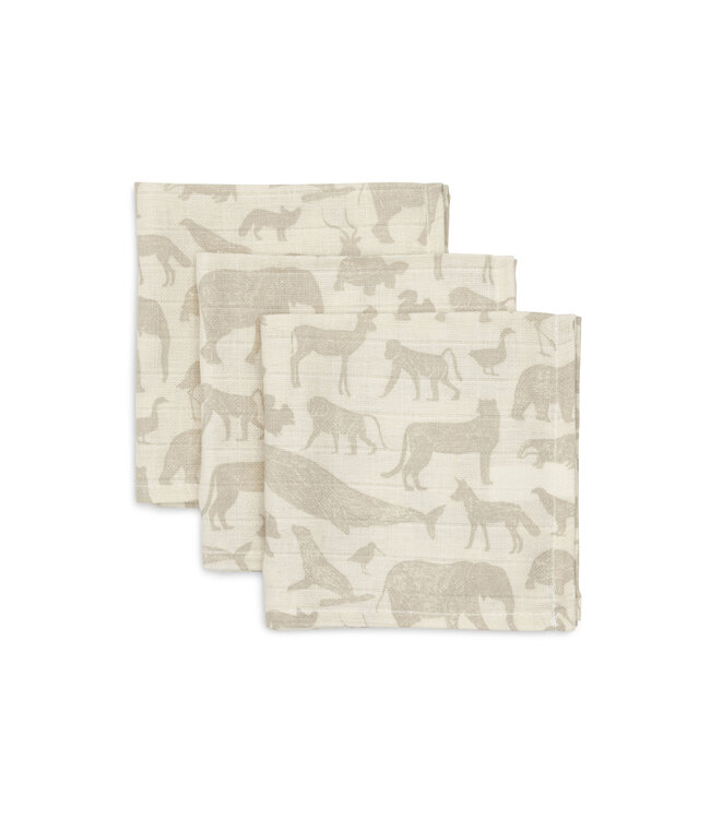 Jollein Jollein - Hydrofiel Monddoekje 31x31cm Animals Nougat (3pack)