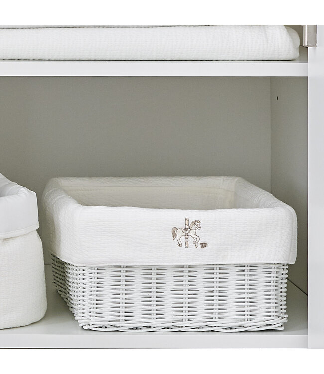 Theophile & Patachou Theophile & Patachou - Witte rieten mandje + Bekleding gewafeld Ivoor Carrousel
