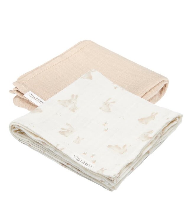 Little Dutch Little Dutch - Swaddle doeken set hydrofiel 70 x 70 Baby Bunny / Beige