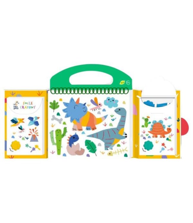 Haku Yoka Haku Yoka - MIJN EERSTE KLEURKIT / DINOVRIENDEN 20,5x24x2cm, bevat 6 waskrijtjes met lachend gezichtje, 35 kleurvellen en afneembare stickers, bevat 10% bijenwas, 3+
