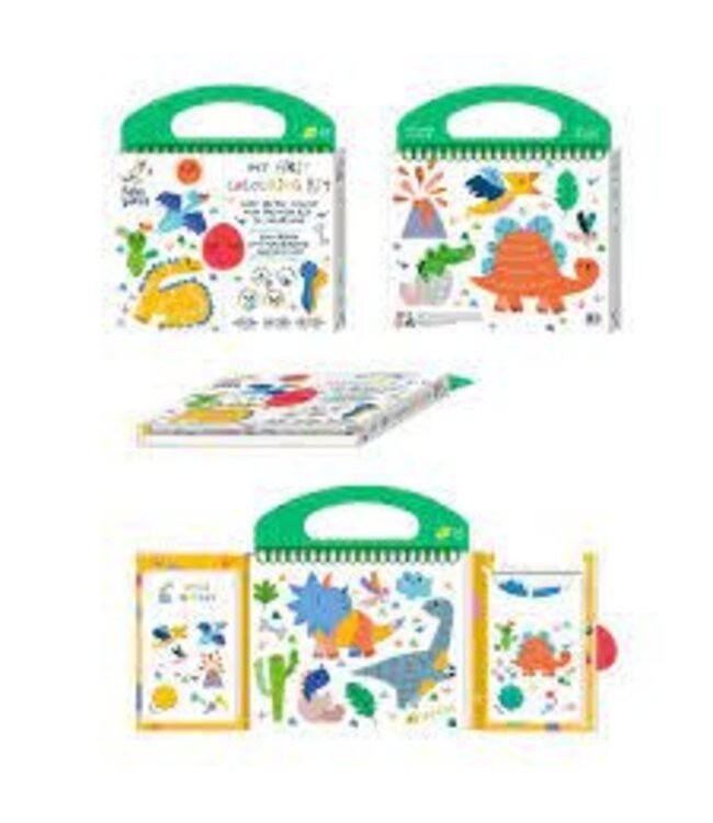 Haku Yoka Haku Yoka - MIJN EERSTE KLEURKIT / DINOVRIENDEN 20,5x24x2cm, bevat 6 waskrijtjes met lachend gezichtje, 35 kleurvellen en afneembare stickers, bevat 10% bijenwas, 3+