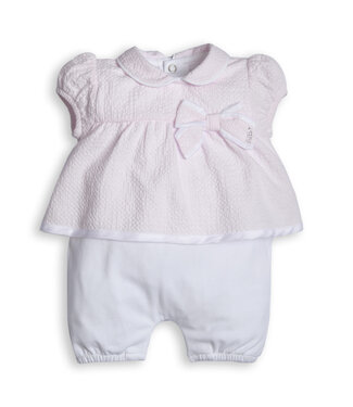 First First - BO G short combi shirt with bow - white-pink