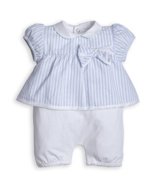 First First - BO G short combi shirt with bow - white-azzuro