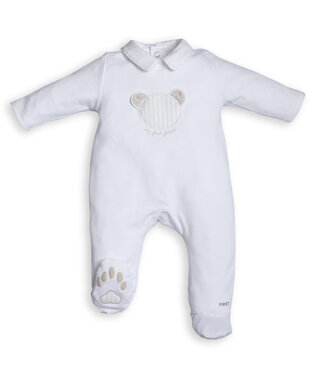 First First - BO U combi striped teddy bear on frontsi - white-beige