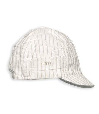 First First - Beige striped Boys cap sport - white-beige