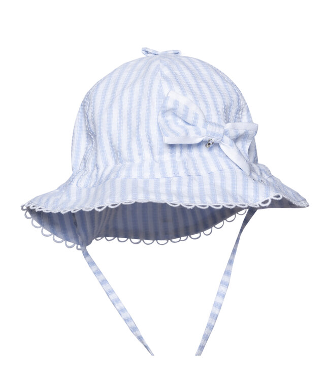 First First - Striped Azzuro girls hat tulip - white-azzuro