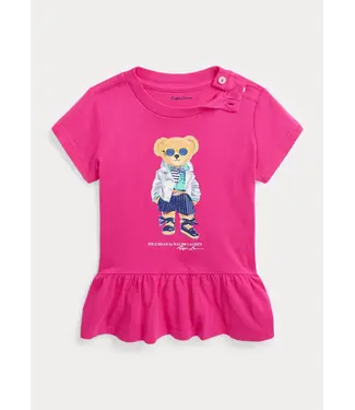 Ralph Lauren Ralph Lauren - Katoenjersey peplum T-shirt Polo Bear - Felroze