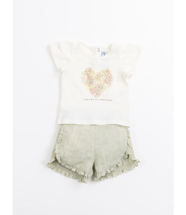 Tartine et Chocolat Tartine et Chocolat - T-shirt korte mouwen - flowers hartje - wit