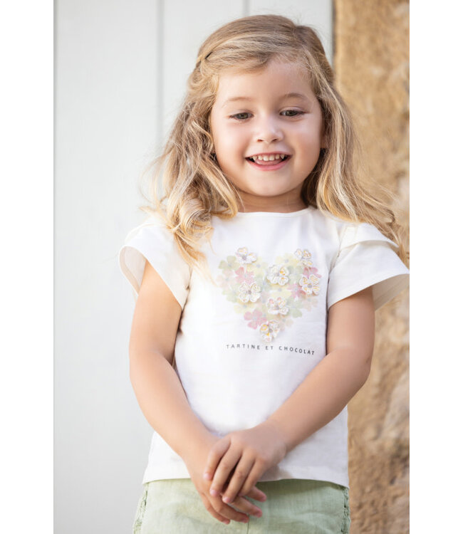 Tartine et Chocolat Tartine et Chocolat - T-shirt korte mouwen - flowers hartje - wit