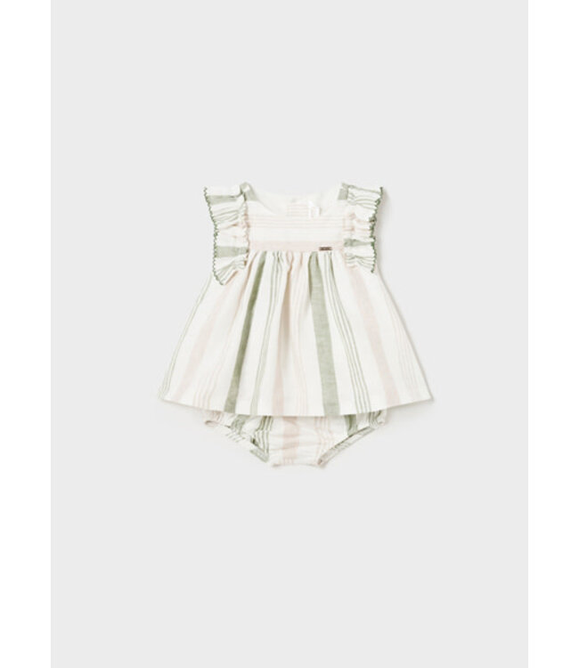 Mayoral Mayoral - Jurk linnen + bloomer - strepen - groen/beige