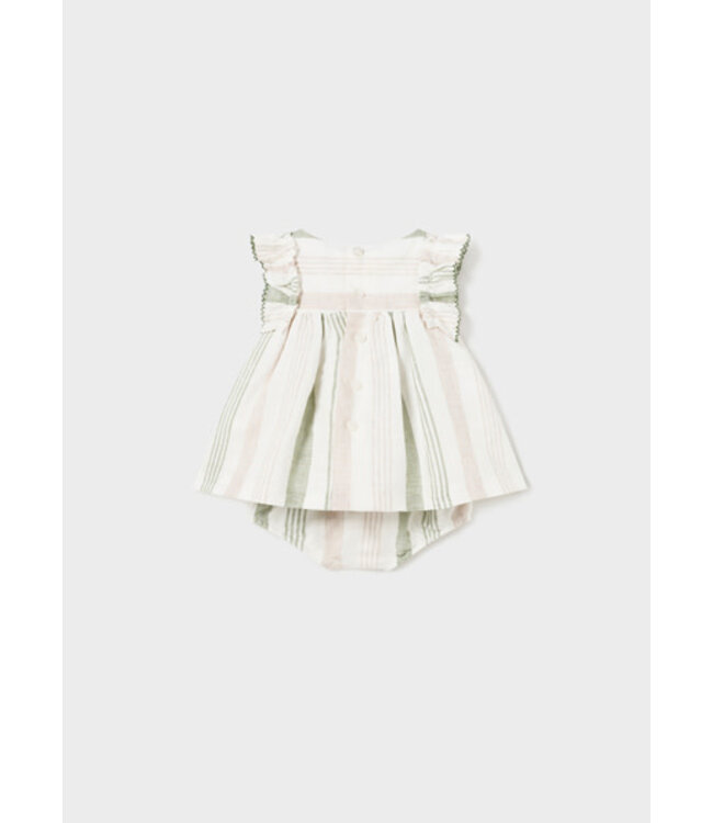 Mayoral Mayoral - Jurk linnen + bloomer - strepen - groen/beige