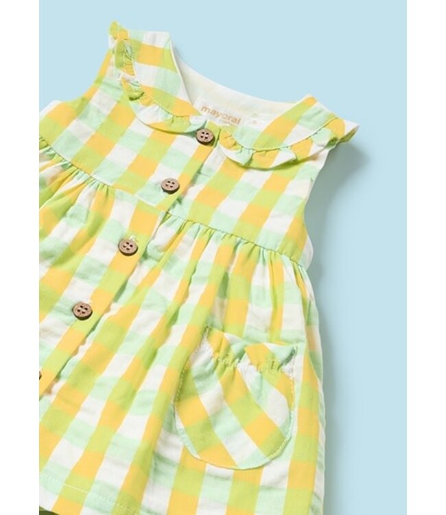 Mayoral Mayoral - Jurk + bloomer - ruitjes - geel/groen
