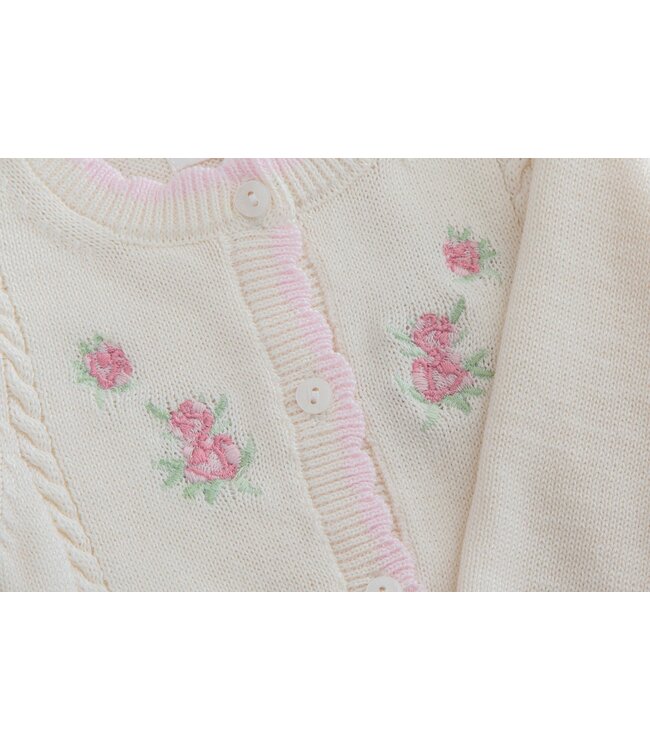 Patachou Patachou - Gilet geborduurde bloemen - Ecru