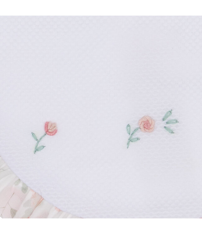 Malvi Malvi - Bib with small flowers printed frill and rose buds embroidery