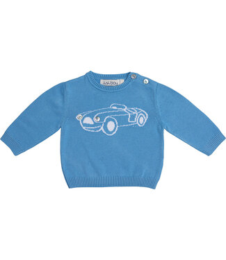 Malvi Malvi - Cotton boy pullover with car intarsia knit - Blue