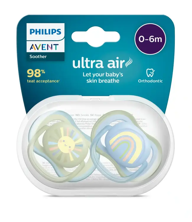 Philips-Avent Philips-Avent - Fopspeen +0M Ultra Air Zon/Regenboog Boy