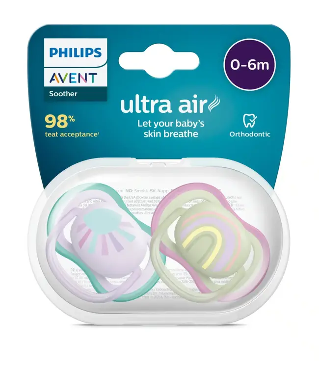 Philips-Avent Philips-Avent - Fopspeen +0M Ultra Air Zon/Regenboog Girl