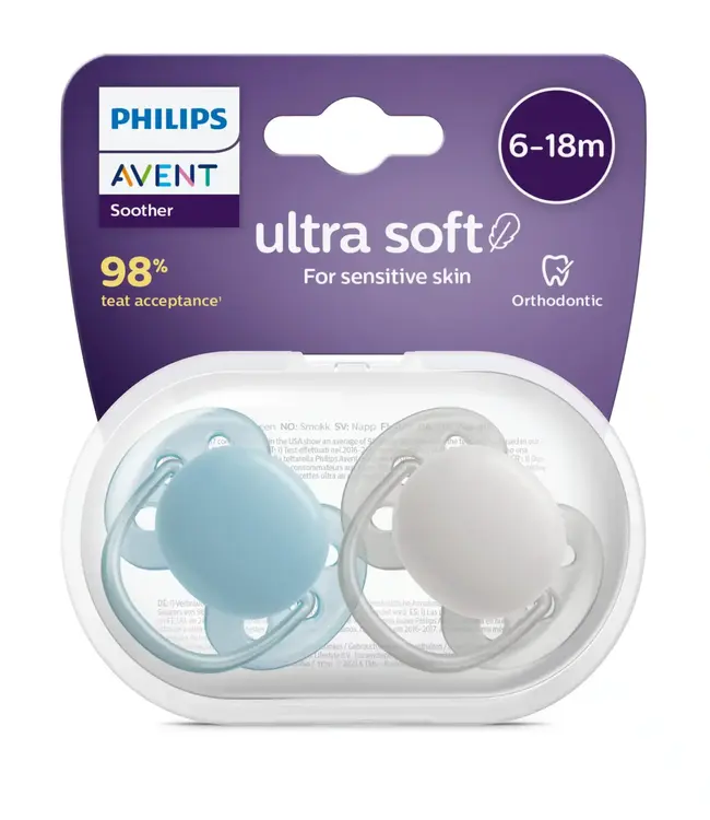Philips-Avent Philips-Avent - Fopspeen +6M Ultra Soft Blauw/Grijs