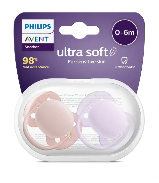 Philips-Avent Philips-Avent - Fopspeen +0M Ultra Soft Grijs/Roze
