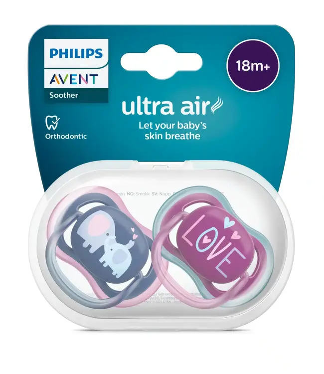 Philips-Avent Philips-Avent - Fopspeen +18M Ultra Air Olifant/Tekst