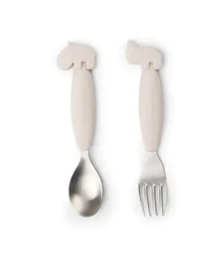 Done by Deer Done by Deer - Easy-grip spoon and fork set Deer friends Sand