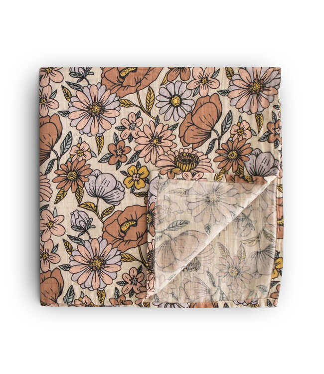 Mushie Mushie - Swaddle - Retro Flowers - 120Cm X 120Cm