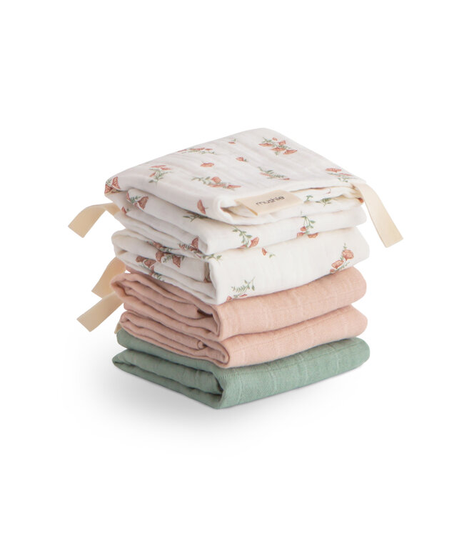 Mushie Mushie - Muslin Cotton Washcloth - 5-Pack - Pink Flowers
